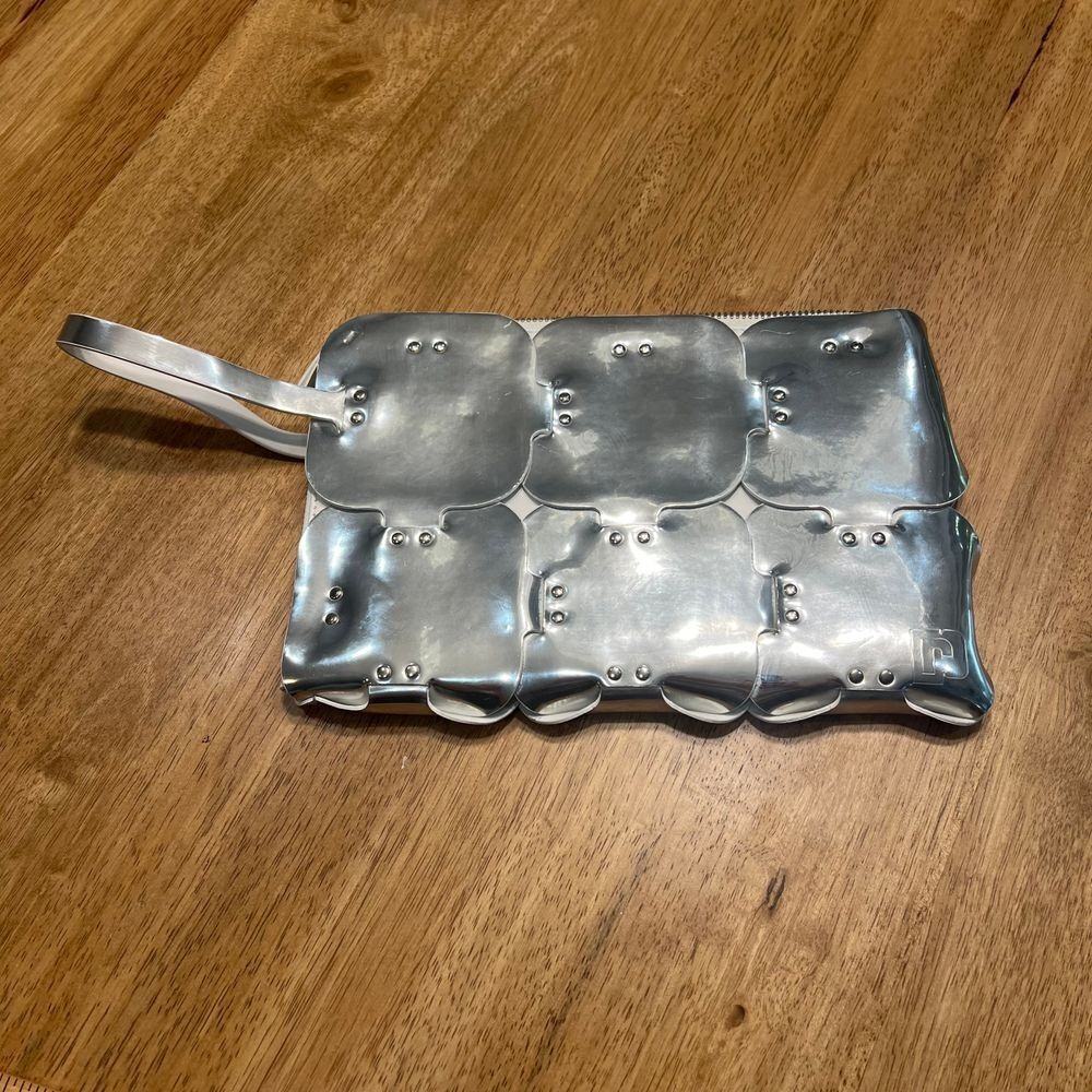 Paco Rabanne Mirrored Silver element Dragonne Wristlet bag pouch clutch